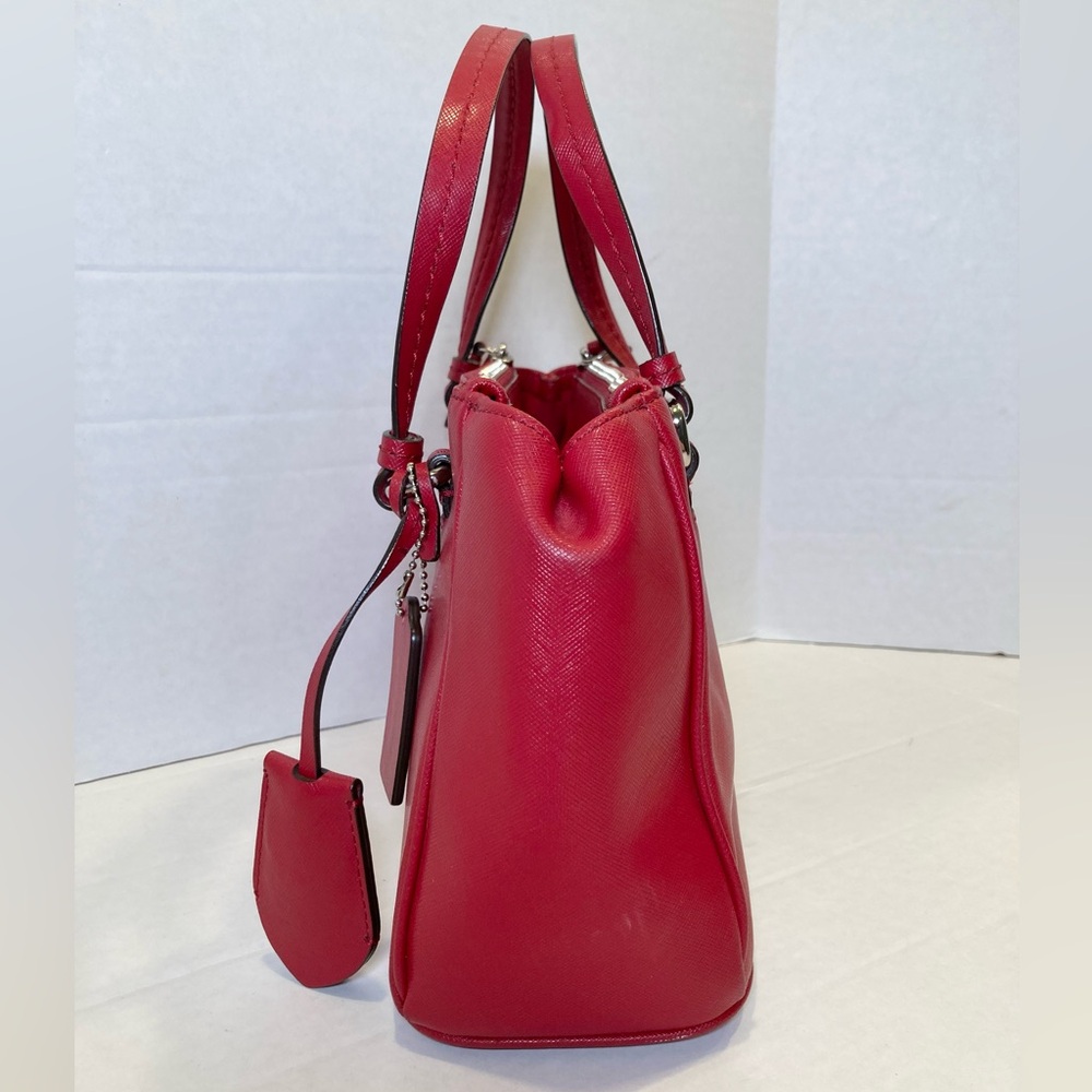 Coach Peyton Leather Mini Carryall Satchel Crossbody Bag in Red - Picture 5 of 16